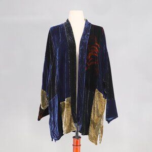 CHICO'S DESIGN Vintage Patchwork Velvet Silk Rayon Kimono Jacket Size M/L